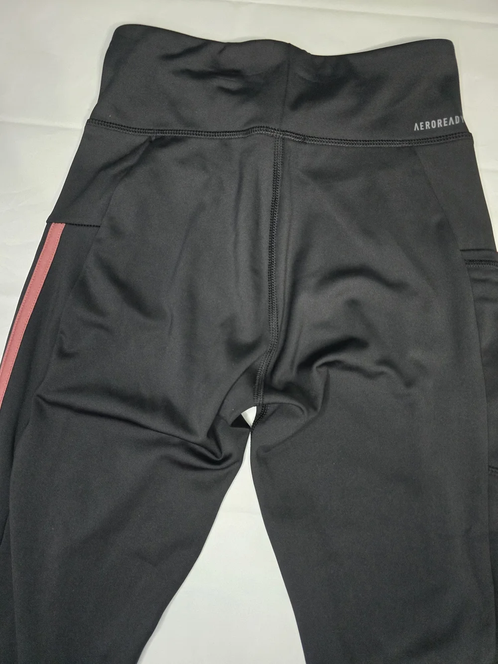 Adidas Big Girls Black High-Waist Leggings with‎ Pink Stripes